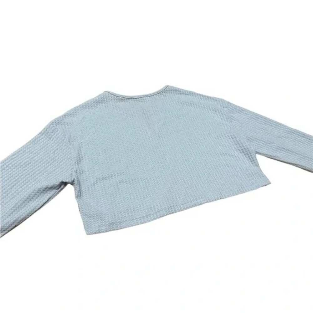 CIDER Long Sleeve Crop Top & Knotted Shorts Lounge Set / Light Blue / Size M - Picture 4 of 13
